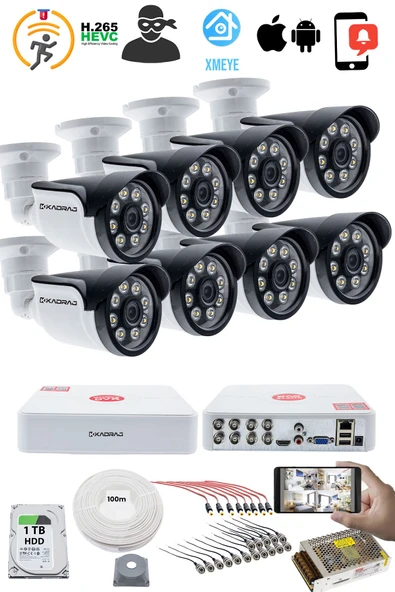 8 KAMERALI GÜVENLİK KAMERASI SETİ - 5MP Sony SecuLensli 1080P AHD, 8 Warm LED, Colorvu Gece Renkli Görüş, V1 ürün görseli