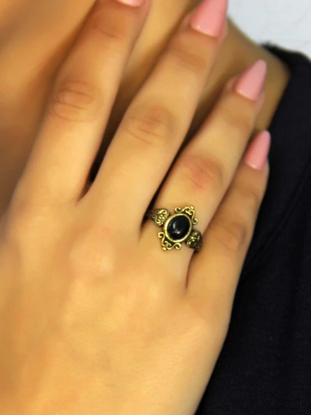 Doğal Taş Oniks Doğal Taşlı Antik Model Kadın Ayarlanabillir Yüzük euy78o - Resim 3