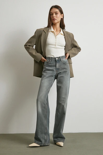 Beş Cepli Yüksek Bel Jean Füme ürün görseli 1