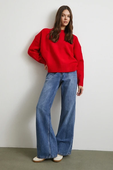 Yüksek Bel Wide Leg Jean Mavi ürün görseli 1