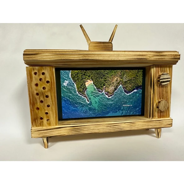 Ahşap Telefon Tutucu - Retro TV Görünümlü - 6