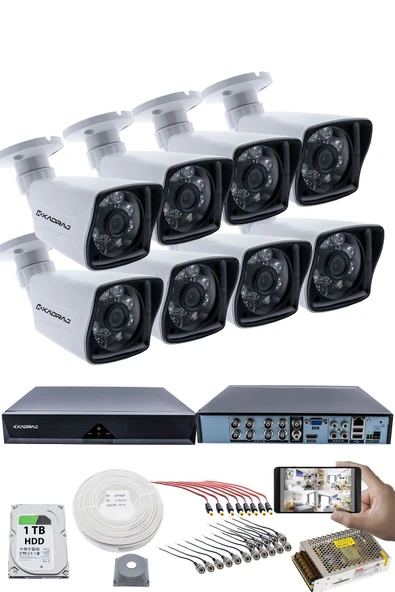 8 KAMERALI GÜVENLİK KAMERASI SETİ - 5MP Sony SecuLensli 1080P Full HD AHD, 6 Atom LED, Gece Görüşlü, IP66 Su Geçirmez, Plastik Kasa ürün görseli