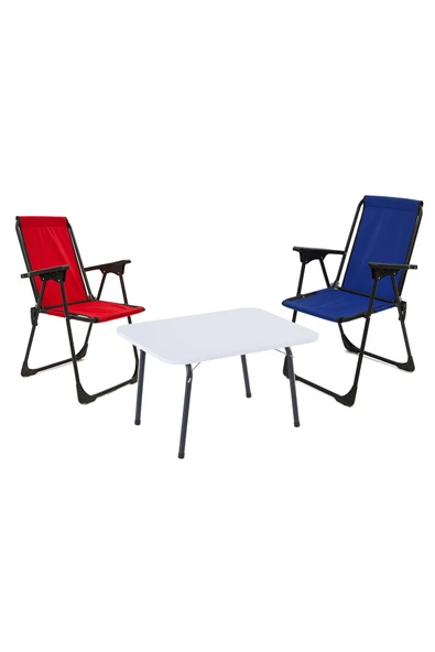 Exent 45x60 Katlanır Masa + 2 Adet Kamp Sandalyesi, Çift dikişli 120 kg kapasiteli-KIR-LAC-BEY