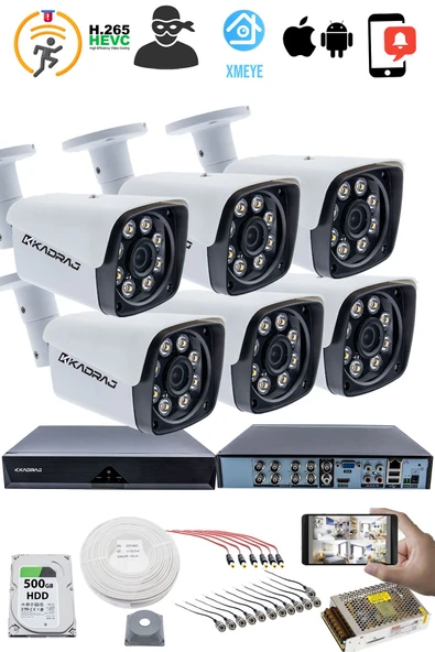 6 KAMERALI GÜVENLİK KAMERASI SETİ - 5MP Sony SecuLensli 1080P Full HD AHD, 8 Ultra Warm LED ,Gece Renkli, Colorvu Teknolojisi, Metal Aluminyum Kasa - Resim 2