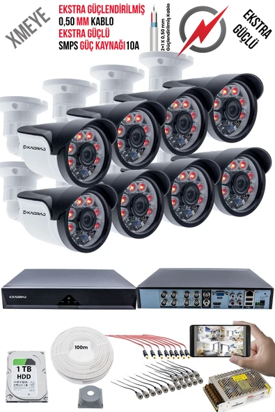 8 Kameralı Güvenlik Kamera Seti - Ekstra Uzun Mesafeli Güçlü, 5MP Sony Lens, 70m Dayanıklı Kablolama, 6 Atom LED, 1TB  H.D.D ürün görseli