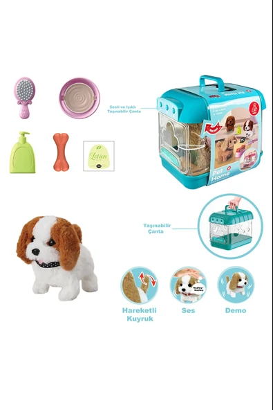 Vardem Sesli Hareketli Köpek Ve Işıklı Şeffaf Kafes Set JND-6806 Benekli