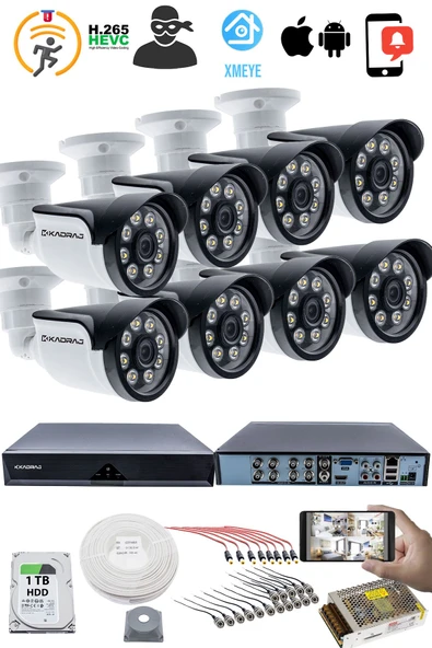 8 KAMERALI GÜVENLİK KAMERASI SETİ - 5MP Sony SecuLensli 1080P AHD, 8 Warm LED, Colorvu Gece Renkli Görüş, 1TB Disk - Resim 2