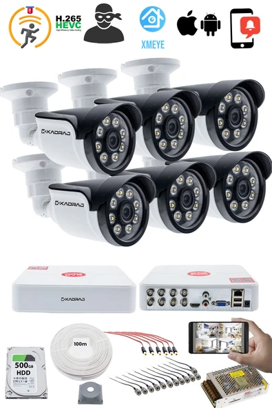 6'LI KAMERALI GÜVENLİK KAMERASI SETİ - 5MP Sony SecuLensli 1080p AHD, 8 Warm LED, Colorvu Gece Renkli Görüş, V1 - Resim 2