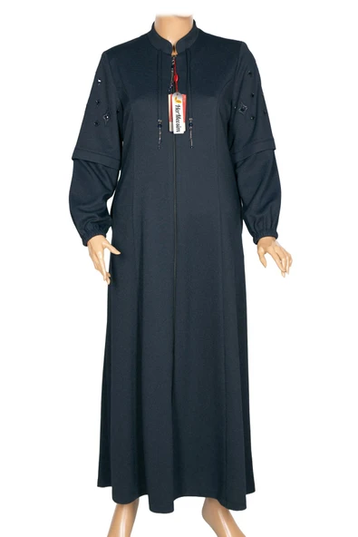 Hesna Kadın Miray Büyük Beden Baharlık Kuplu Lacivert Pardesü - Resim 2