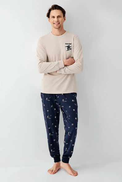 Arnetta Erkek Amazing %100 Pamuk 4 Mevsim Baba-Oğul Uzun Kollu Pijama Takım ürün görseli 1