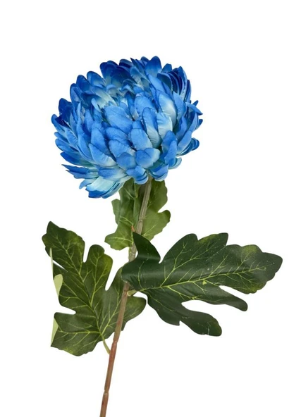Yapay Çiçek Krizantem Mavi 90cm Tek Dal Kumaş Çiçek Uzun Dal - Resim 6