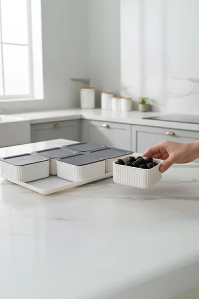 Atbyhome Valverdi - 6'lı 13 Parça Plastik Kahvaltılık Kahvaltı Seti Sunum Seti Gri Görünüm - Resim 4