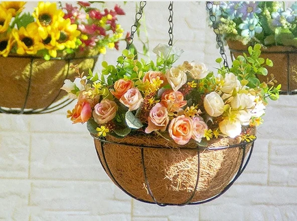 Bahçe balkon duvar asılı sepet çiçek hindistan cevizi elyaf asılı sepet metal 20 CM KÜÇÜK BOY - 5