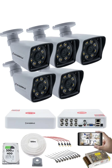 5 Kameralı Güvenlik Kamerası Seti - 5MP Sony SecuLensli 1080p Full HD AHD, 8 Ultra Warm LED, Gece Renkli Görüş, V1 ürün görseli