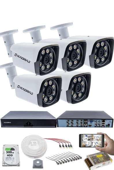 5 KAMERALI  SET - 5MP Sony SecuLensli 1080P Full HD AHD,8 Ultra Warm LED, Gece Renkli, Colorvu Teknolojisi, Metal Aluminyum Kasa ürün görseli