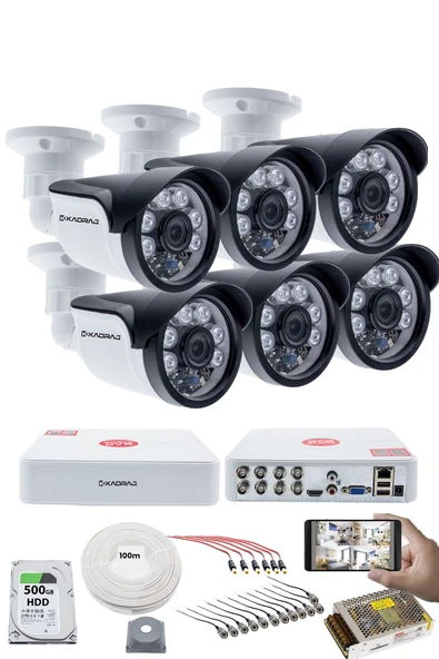 6'lı Kamera Seti 5MP Sony SecuLensli 1080p, 6 Atom LED, Full HD AHD Güvenlik Kamerası Seti , Gece Görüşlü, IP66 , V1 ürün görseli