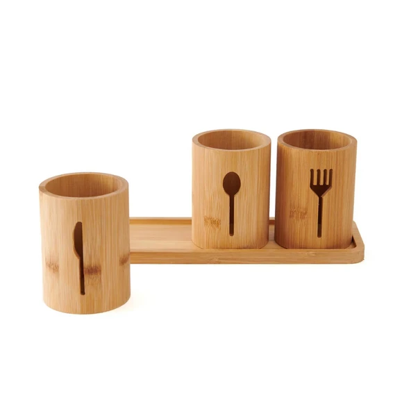 Bambu Çatal ve Bıçaklık Tekli Doğal Bambu Malzemeli Mutfak Düzenleyici Estetik ve Dayanıklı Çatal Kaşık Bıçak Tutucu Organizer Aksesuar - Resim 4