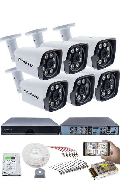 6 KAMERALI GÜVENLİK KAMERASI SETİ - 5MP Sony SecuLensli 1080P Full HD AHD, 8 Ultra Warm LED ,Gece Renkli, Colorvu Teknolojisi, Metal Aluminyum Kasa ürün görseli