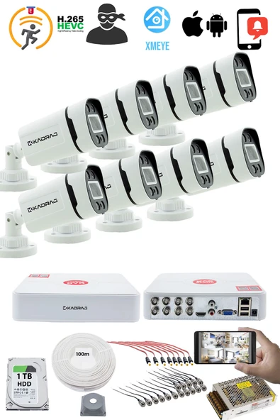 8'li Kamera Seti - 5MP Sony SecuLensli 1080P, 4 Warm LED, Gece Renkli, Full HD AHD Güvenlik Kamerası Seti, ColorVu, Plastik Kasa, Yüz Tanıma, V1 - Resim 2