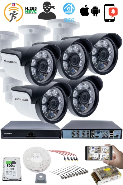 5 Kameralı 5MP Sony SecuLensli 1080p Full HD AHD Güvenlik Kamerası Seti, 6 Atom LED, Gece Görüşlü, IP66 Plastik Kasa - Resim 2