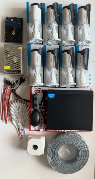 8'li Kamera Seti - 5MP Sony SecuLensli 1080P, 6 Atom LED, Full HD AHD Güvenlik Kamerası Seti, Gece Görüşlü, IP66 Plastik Kasa - Resim 3