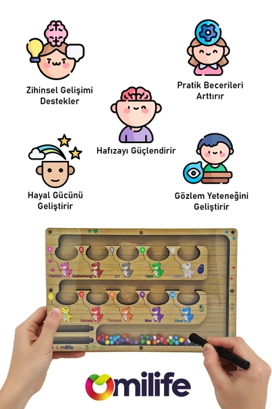 Manyetik Renkli Sayma ve Eşleştirme Labirenti - Ahşap Montessori Oyuncağı, 3-5 Yaş Çocuklar için Eğitici, Eğlenceli ve Taşınabilir Manyetik Boncuk Oyun Seti - Resim 8