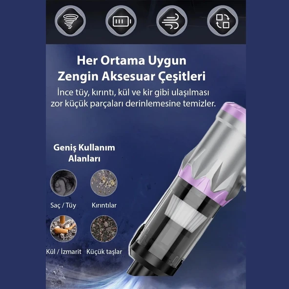Kablosuz Güçlü Araç Süpürgesi Ve Hava Üfleyici 20000pa Vakum Gücü 3 Kademeli Hız Oto Süpürgesi Elektrikli Şarjlı Süpürge  Araç İçi Süpürge - 10