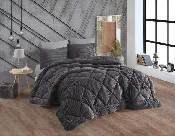 COMFORT YORGAN SETİ ÇİFT KİŞİLİK STRİPE ANTRASİT ürün görseli