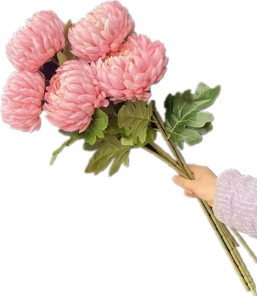 Yapay Çiçek Krizantem Pembe Açık 90cm Tek Dal Kumaş Çiçek Uzun Dal - Resim 5
