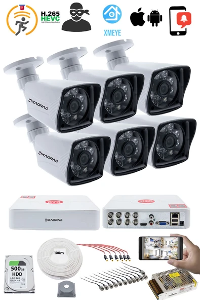 6 KAMERALI SET - 5MP Sony SecuLensli 1080P Full HD AHD, 6 Atom LED, Gece Görüşlü, IP66 Su Geçirmez, Güvenlik Kamerası, V1 - Resim 2