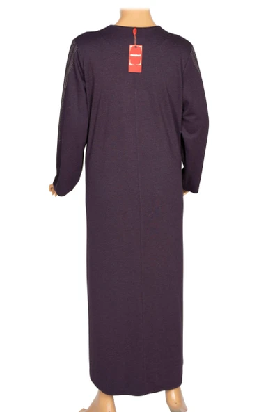 Hesna Kadın Elvan Kışlık Büyük Beden Boydan Baskılı Mürdüm Elbise - Resim 4