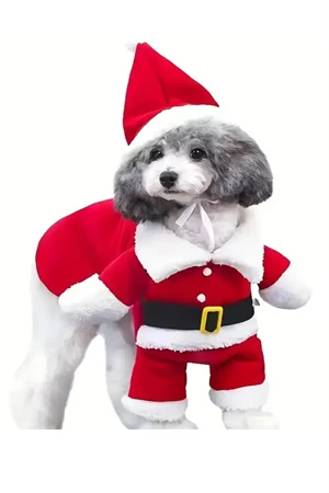 Şenlikli Noel Baba Köpek Kostüm Seti – Küçük Irklar İçin Sıcak Polyester Tulum, Kazak Tasarım Evcil Hayvan Kıyafeti-L beden