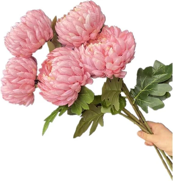 Yapay Çiçek Krizantem Pembe Açık 90cm Tek Dal Kumaş Çiçek Uzun Dal - Resim 6