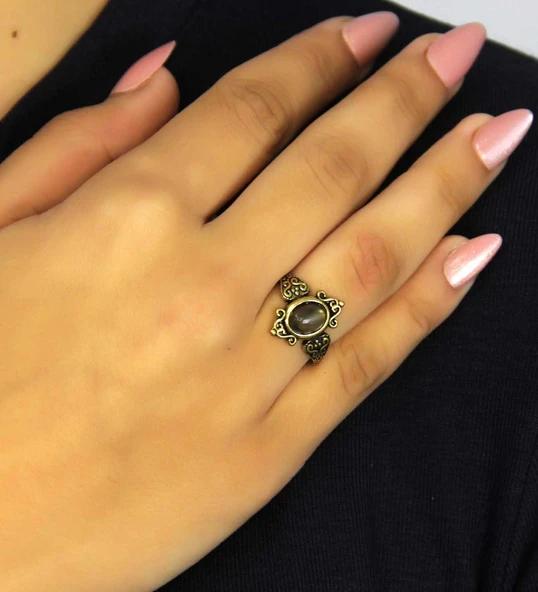 Doğal Taş Labradorit Doğal Taşlı Antik Model Kadın Ayarlanabillir Yüzük euy78lbt - Resim 3