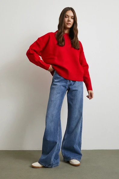 Yüksek Bel Wide Leg Jean Mavi - Resim 2