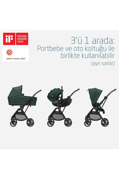 Maxi-Cosi Leona2 Çift Yönlü Uzatılabilir Sırt Desteği Tam Yatabilir Bebek Arabası Twillic Green - Resim 3