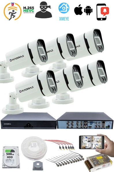 6 Kameralı Set 5MP Sony SecuLensli 1080P, 4 Warm LED, Gece Renkli, Full HD AHD Güvenlik Kamerası Seti, ColorVu, Plastik Kasa - Resim 2