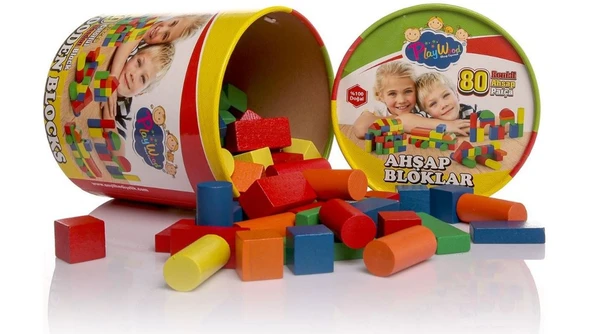 Kutulu 80 Parça Renkli Ahşap Bloklar