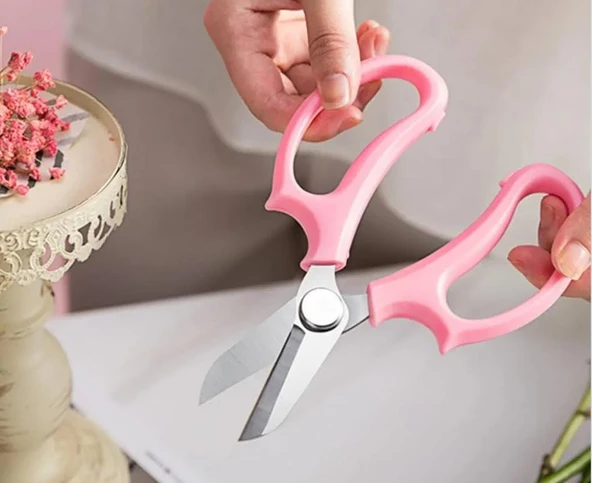 Bahçe Çiçek Makası, Keskin Paslanmaz Çelik Çiçek Makası, Budama Makası Çok Amaçlı Makas PEMBE - 4