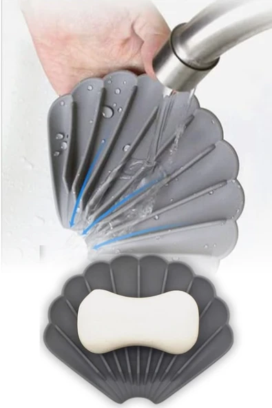 Gri Renk Kaymaz İstiridye Şekilli Silikon Sabunluk Sabun Depolama Tutucu ve Taşınabilir Sabunluk Plakası ürün görseli