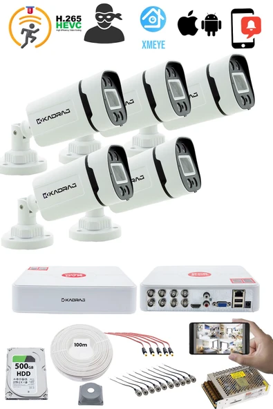 5 KAMERALI GÜVENLİK KAMERASI SETİ - GECE RENKLİ 5MP SONY SECULENS, 1080P FULL HD AHD, 4 WARM LED, COLORVU - V1 - Resim 2