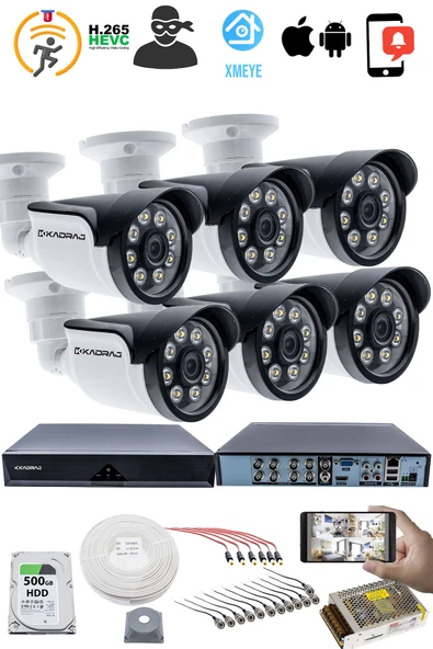 6'LI KAMERALI GÜVENLİK KAMERASI SETİ - 5MP Sony SecuLensli 1080p AHD, 8 Warm LED, Colorvu Gece Renkli Görüş - Resim 2