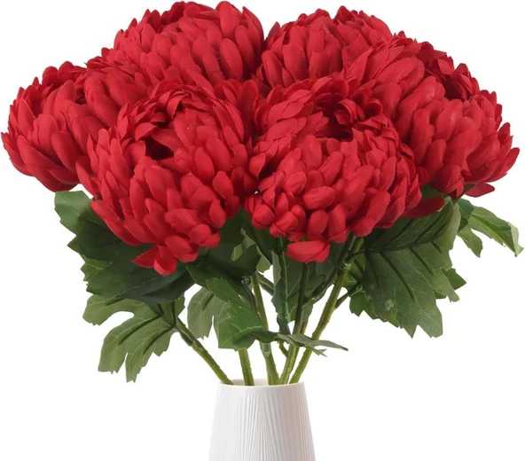 Yapay Çiçek Krizantem Kırmızı 90cm Tek Dal Kumaş Çiçek Uzun Dal - Resim 7