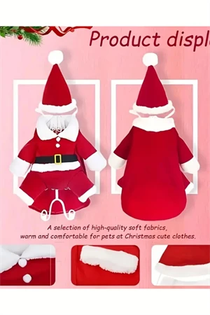 Şenlikli Noel Baba Köpek Kostüm Seti – Küçük Irklar İçin Sıcak Polyester Tulum, Kazak Tasarım Evcil Hayvan Kıyafeti-L beden - 9