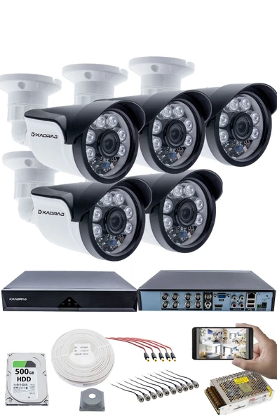 5 Kameralı 5MP Sony SecuLensli 1080p Full HD AHD Güvenlik Kamerası Seti, 6 Atom LED, Gece Görüşlü, IP66 Plastik Kasa ürün görseli