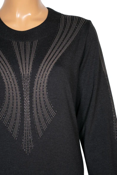 Hesna Kadın Elvan Kışlık Büyük Beden Boydan Baskılı Siyah Elbise - Resim 2