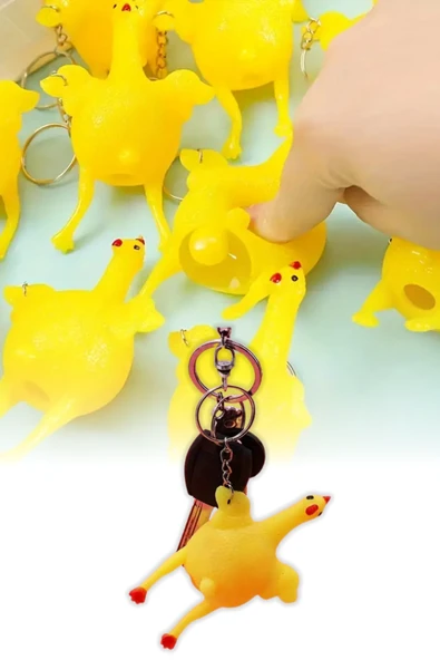 Yumurtlayan Tavuk Anahtarlık Esnek Silikon Figürlü Eğlenceli Stres Giderici Oyuncak Anahtarlık Çanta ve Cüzdan Süsü Komik Hediyelik Dekoratif Mini Aksesuar