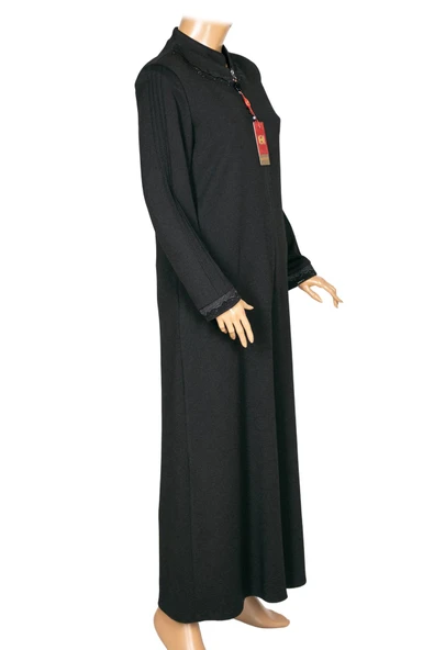 Hesna Kadın Efnan Büyük Beden Baharlık Boydan Siyah Pardesü - Resim 4