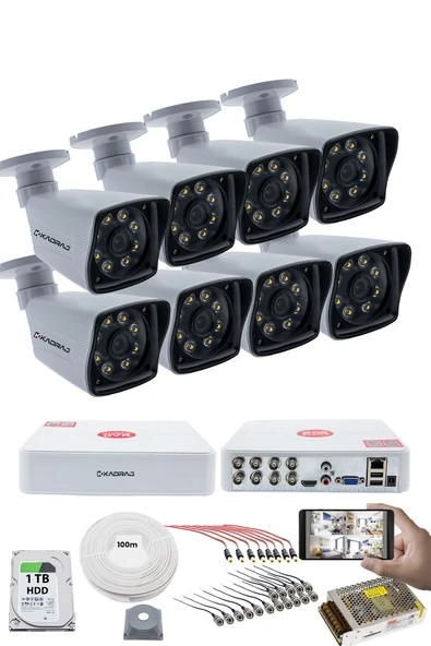 8 KAMERALI GÜVENLİK KAMERASI SETİ - 5MP Sony SecuLensli 1080P Full HD AHD, 8 Ultra Warm LED, Gece  Renkli Görüşlü, V1 ürün görseli