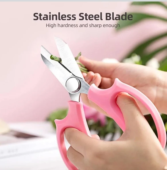 Bahçe Çiçek Makası, Keskin Paslanmaz Çelik Çiçek Makası, Budama Makası Çok Amaçlı Makas PEMBE - 5